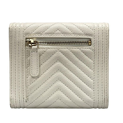 Chanel Trifold Wallet Boy Chanel Ivory Compact / V-stitching / Gold Hardware /