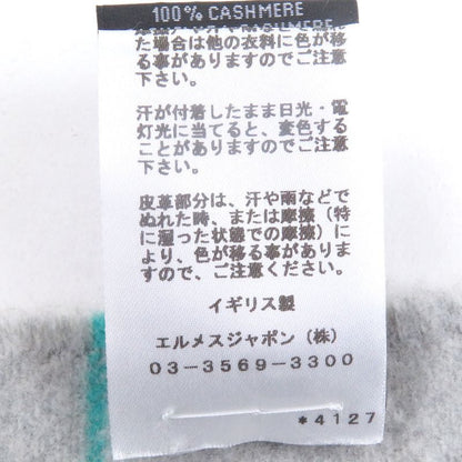 □hermes 100% Cashmere Logo Leather Patch Neolo Cabasol Striped Fringe Scarf