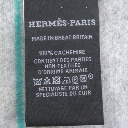 □hermes 100% Cashmere Logo Leather Patch Neolo Cabasol Striped Fringe Scarf