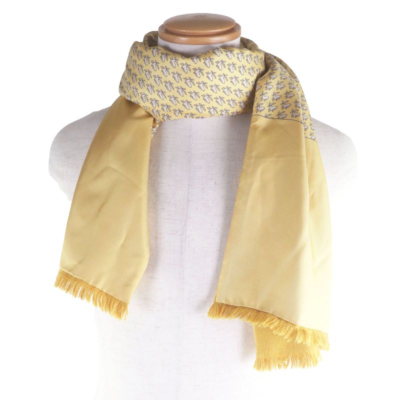 Hermes Silk Angora Deer Allover Fringe Shawl Scarf Shawl Yellow Made In France