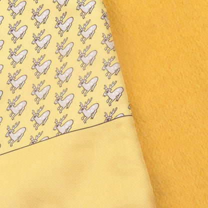 Hermes Silk Angora Deer Allover Fringe Shawl Scarf Shawl Yellow Made In France
