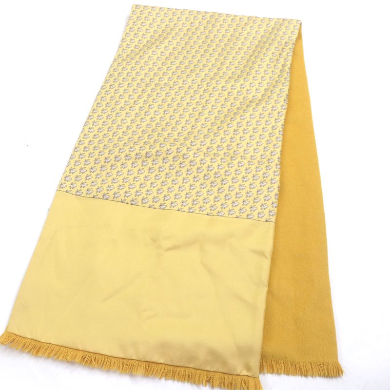 Hermes Silk Angora Deer Allover Fringe Shawl Scarf Shawl Yellow Made In France
