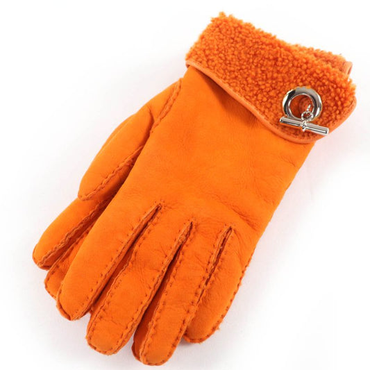 Hermes Mouton Silver Hardware Chaine D'ancre Motif Gloves Orange 7 With Box