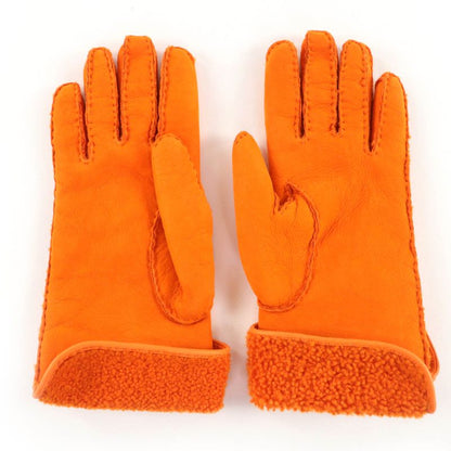 Hermes Mouton Silver Hardware Chaine D'ancre Motif Gloves Orange 7 With Box