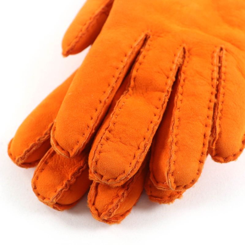 Hermes Mouton Silver Hardware Chaine D'ancre Motif Gloves Orange 7 With Box