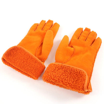 Hermes Mouton Silver Hardware Chaine D'ancre Motif Gloves Orange 7 With Box