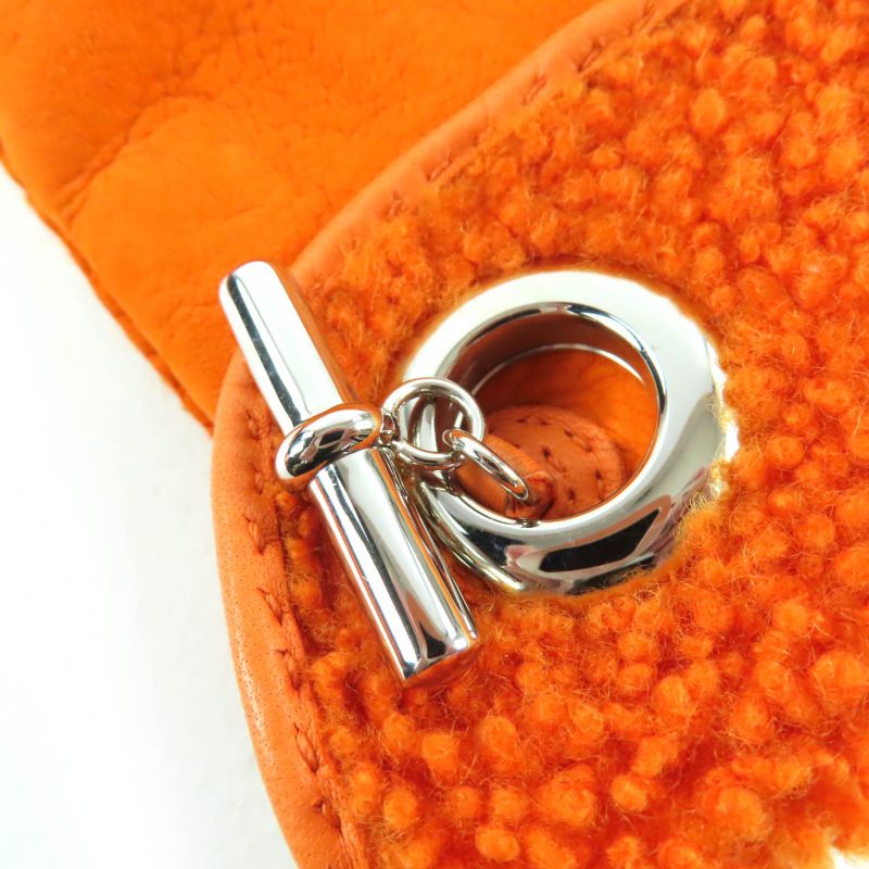 Hermes Mouton Silver Hardware Chaine D'ancre Motif Gloves Orange 7 With Box