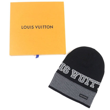 Louis Vuitton M71237 Bonnet Louis 100% Wool Logo Knit Hat Beanie Knit Cap Black
