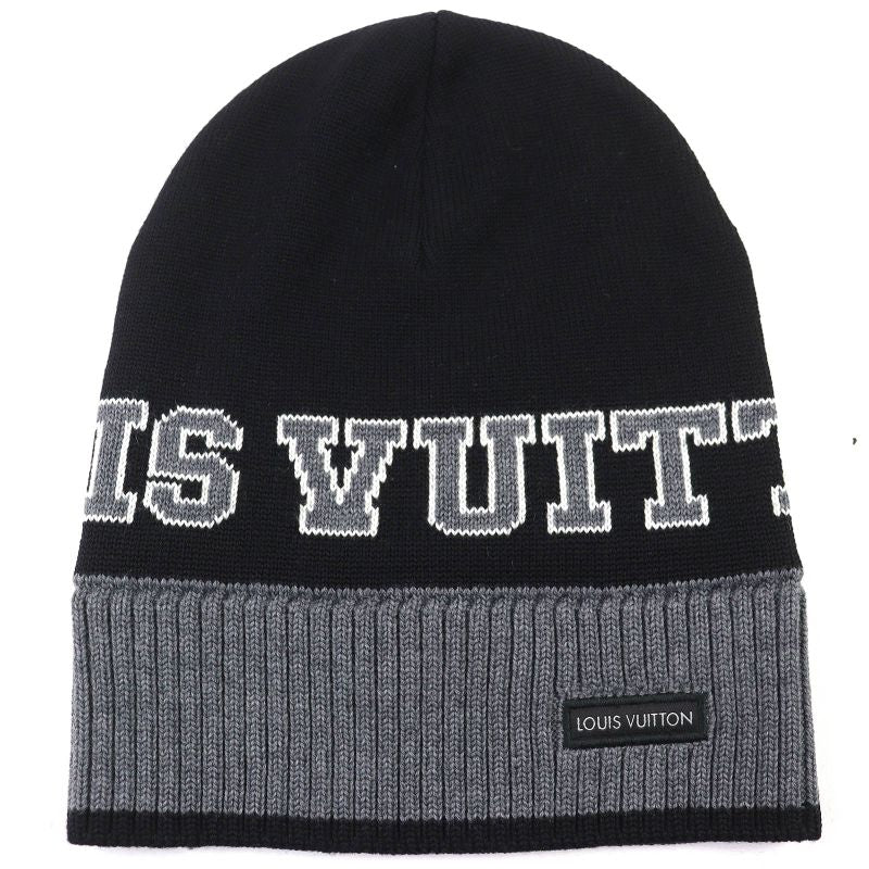 Louis Vuitton M71237 Bonnet Louis 100% Wool Logo Knit Hat Beanie Knit Cap Black