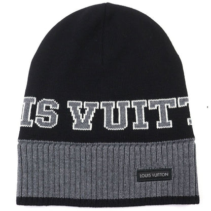 Louis Vuitton M71237 Bonnet Louis 100% Wool Logo Knit Hat Beanie Knit Cap Black