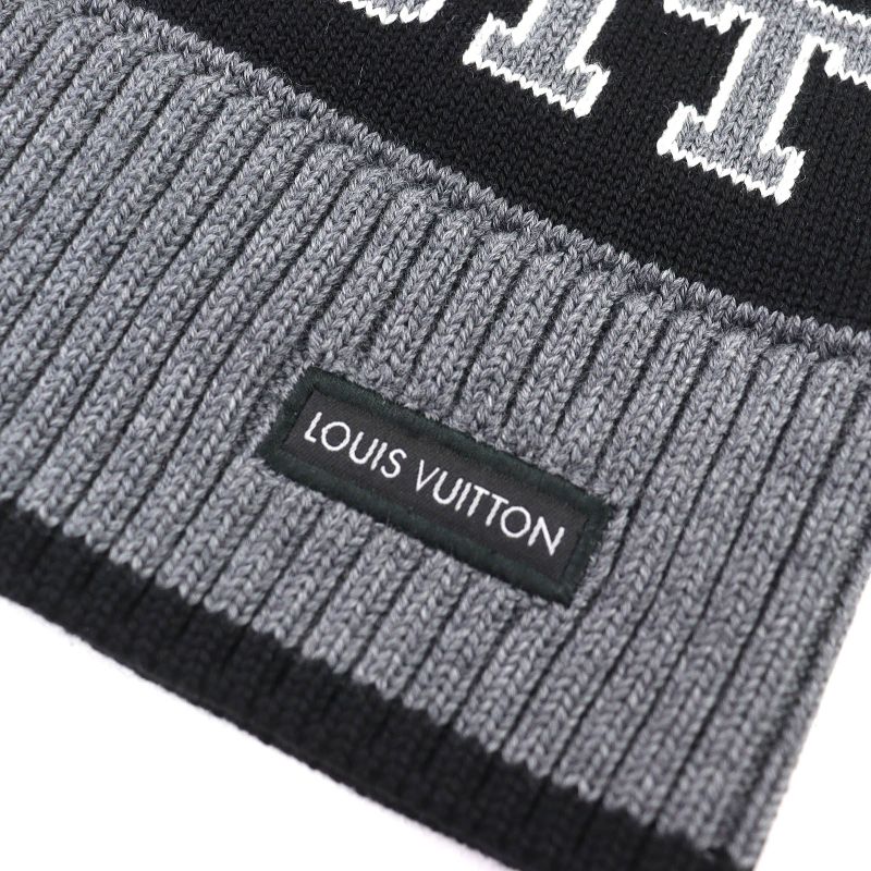 Louis Vuitton M71237 Bonnet Louis 100% Wool Logo Knit Hat Beanie Knit Cap Black