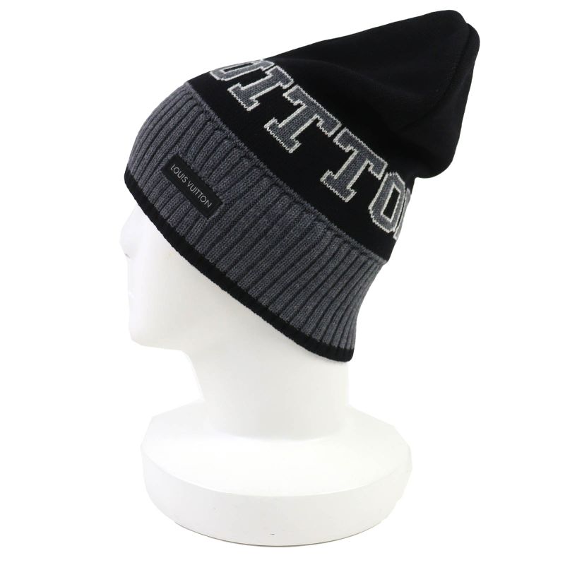 Louis Vuitton M71237 Bonnet Louis 100% Wool Logo Knit Hat Beanie Knit Cap Black