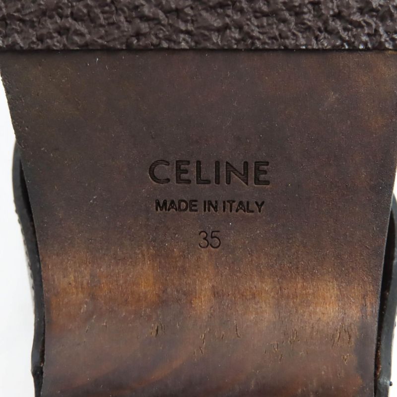 ◇celine Cwza09 Triomphe Bit Wood Sole Leather Sabo Sandals Black Gold Hardware