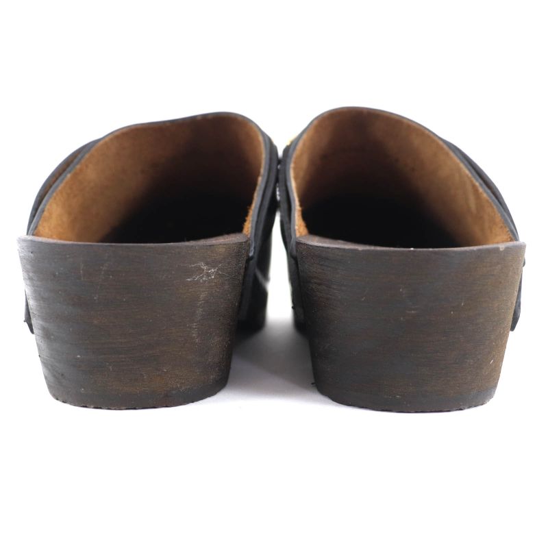 ◇celine Cwza09 Triomphe Bit Wood Sole Leather Sabo Sandals Black Gold Hardware