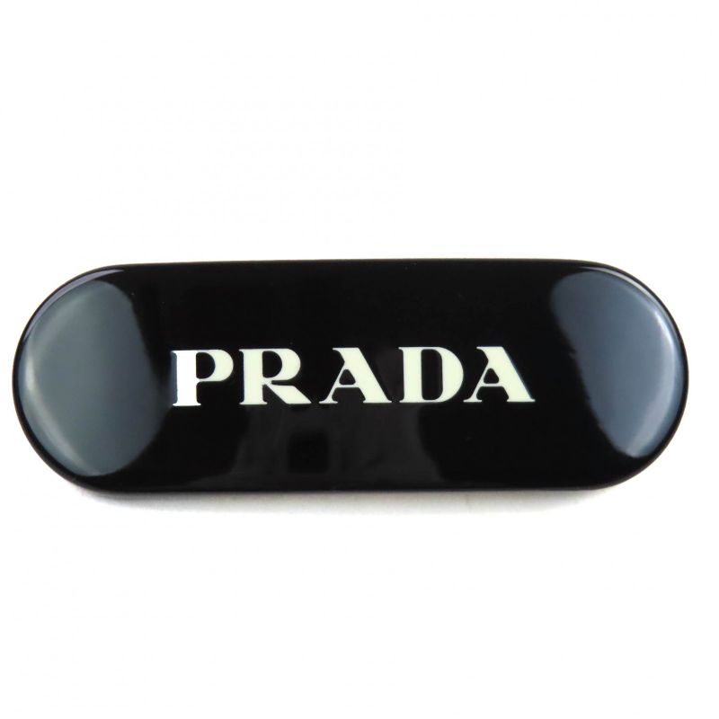 Prada 1if108 Plastic Logo Barrette Hair Clip Hairpin Hair Accessory Black Gold