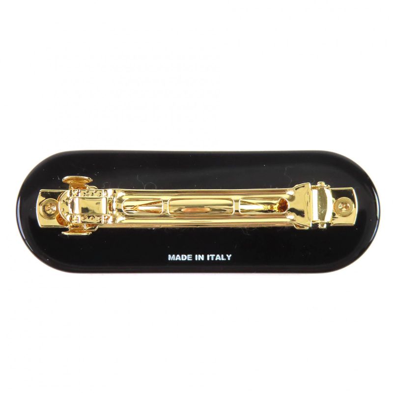 Prada 1if108 Plastic Logo Barrette Hair Clip Hairpin Hair Accessory Black Gold