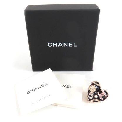 ◇chanel B24S Coco Mark Camellia No5 Icon Heart Pin Brooch Black Gold With Box
