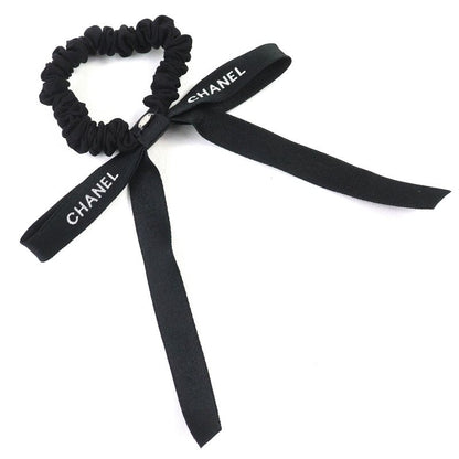 Chanel 24B Coco Mark Logo Ribbon Chouche Hair Tie Hair Accessory Black White