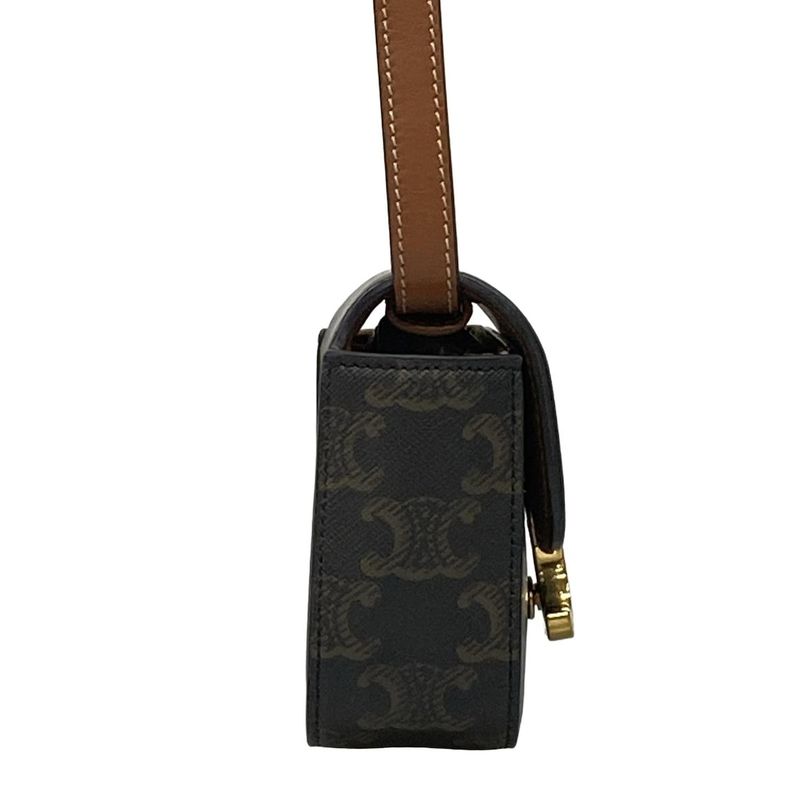 Celine Shoulder Bag Mini Triomphe Black And Dark Brown Mini Bag Leather