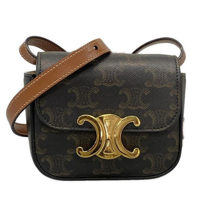 Celine Shoulder Bag Mini Triomphe Black And Dark Brown Mini Bag Leather