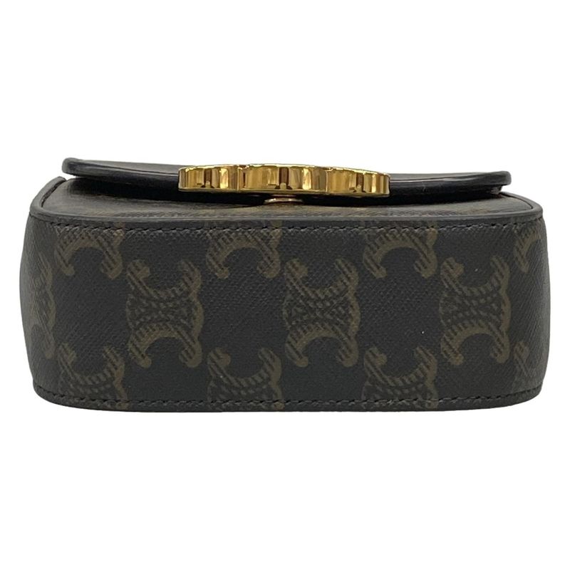 Celine Shoulder Bag Mini Triomphe Black And Dark Brown Mini Bag Leather