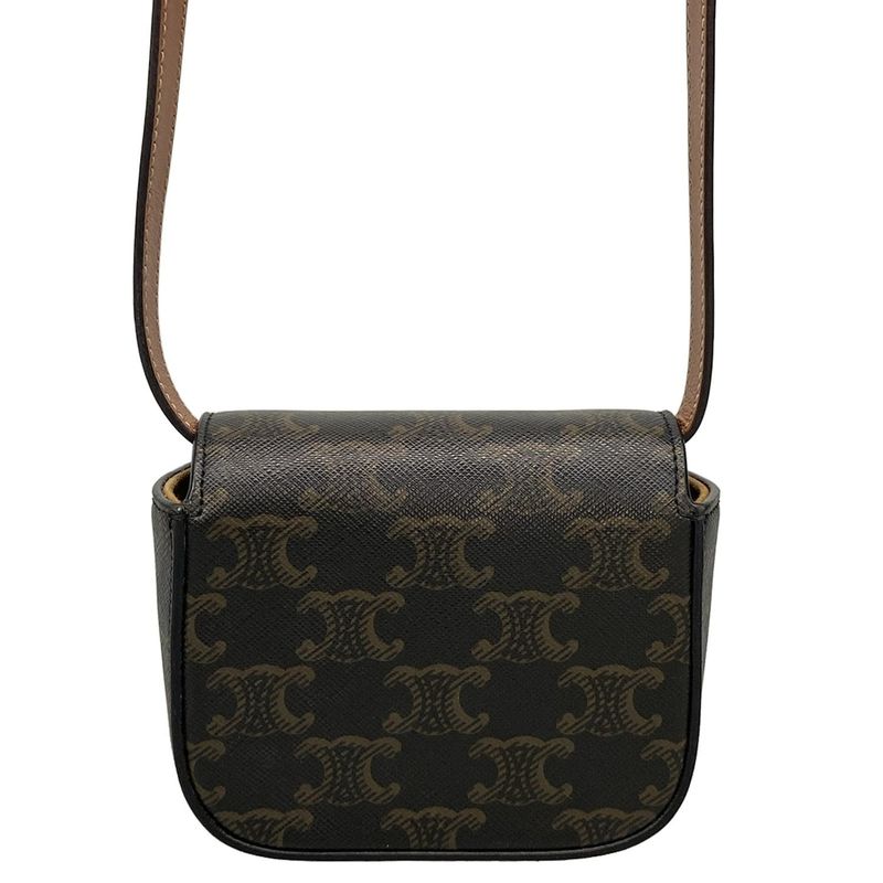 Celine Shoulder Bag Mini Triomphe Black And Dark Brown Mini Bag Leather