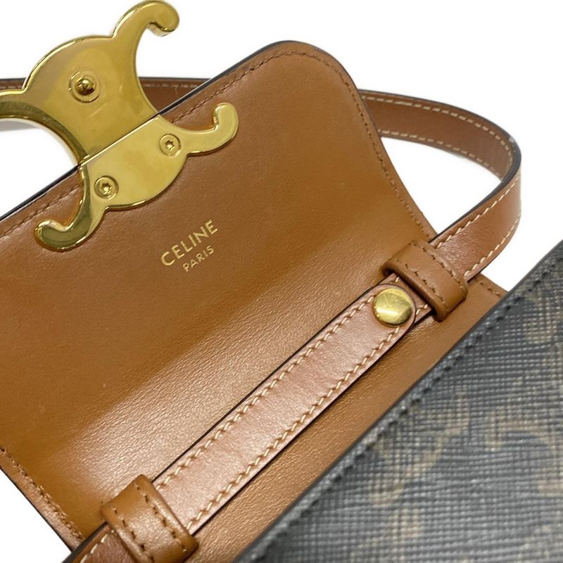 Celine Shoulder Bag Mini Triomphe Black And Dark Brown Mini Bag Leather