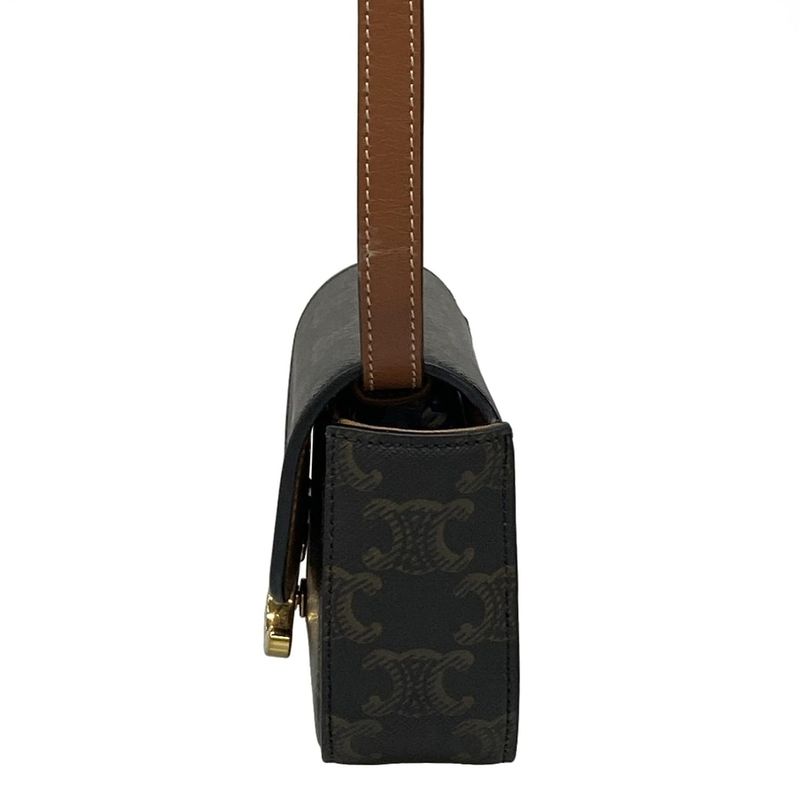 Celine Shoulder Bag Mini Triomphe Black And Dark Brown Mini Bag Leather