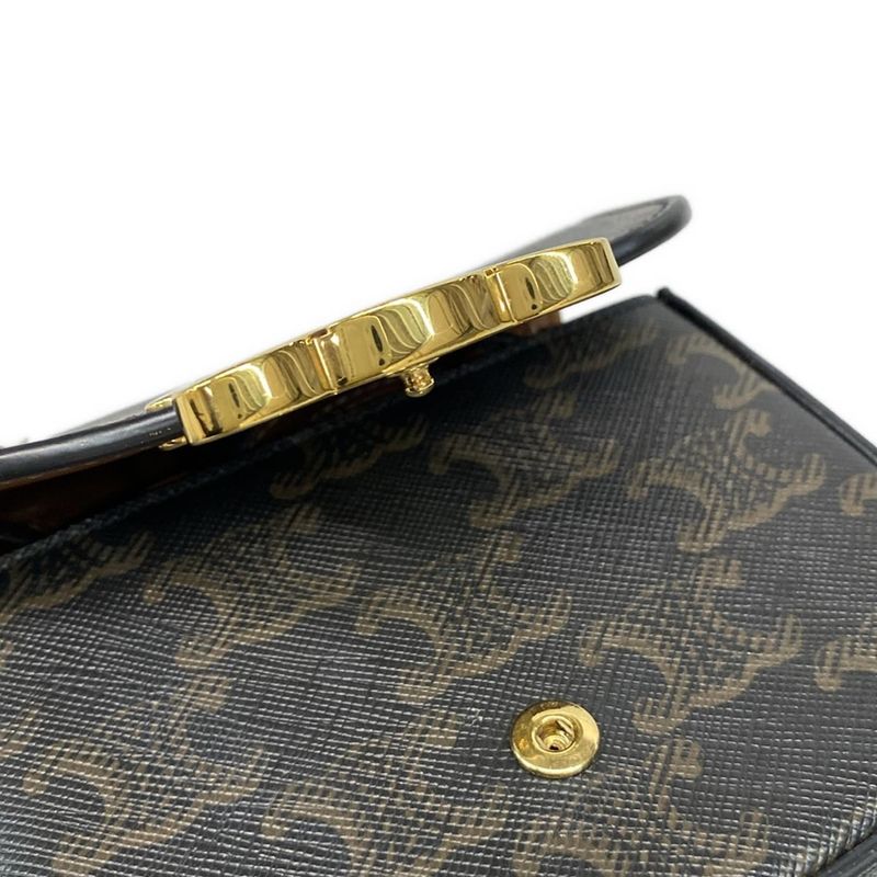 Celine Shoulder Bag Mini Triomphe Black And Dark Brown Mini Bag Leather