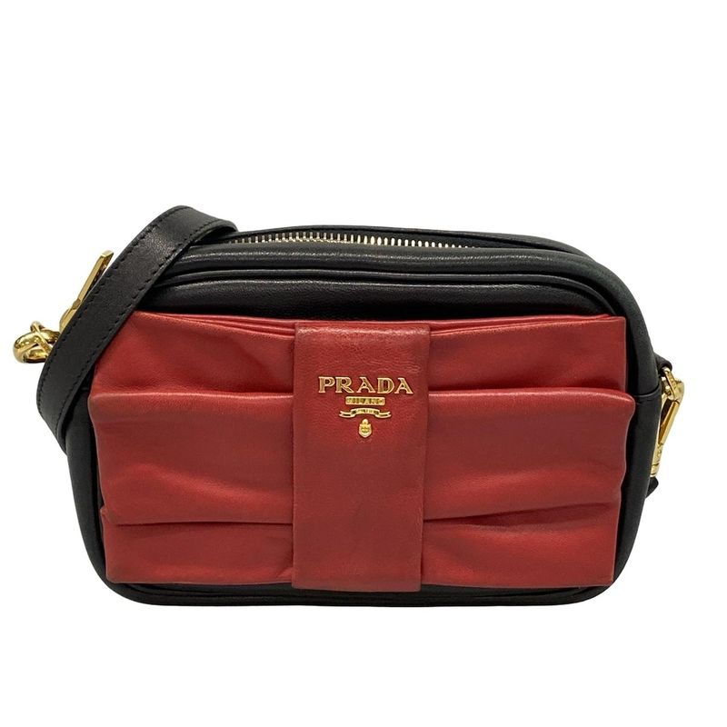 Prada Shoulder Bag - Bp0166 Black And Red Ribbon Leather