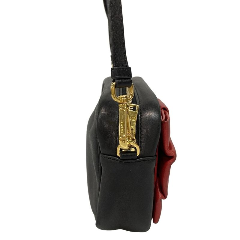 Prada Shoulder Bag - Bp0166 Black And Red Ribbon Leather