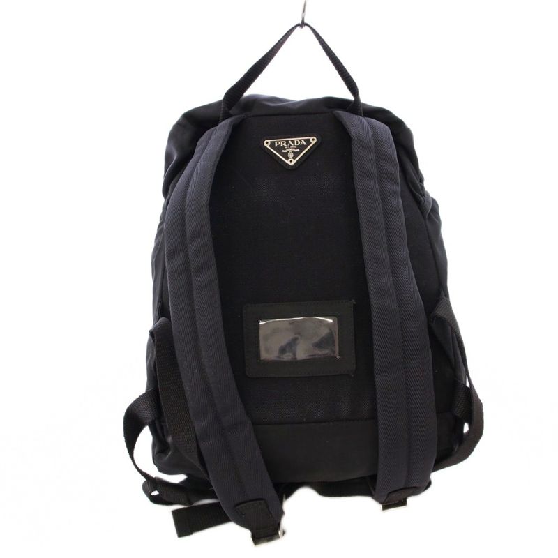 Prada Backpack Sac Daypack Nylon Triangle Logo One Color Black BB - OH