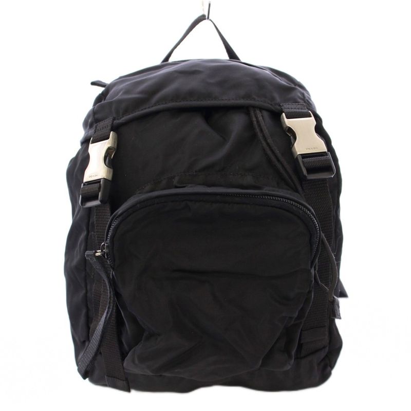 Prada Backpack Sac Daypack Nylon Triangle Logo One Color Black BB - OH