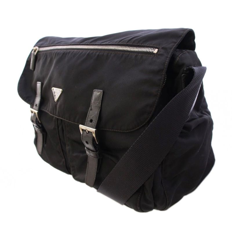 Prada Shoulder Bag Messenger Bag Nylon Logo One Color Black BB - OH