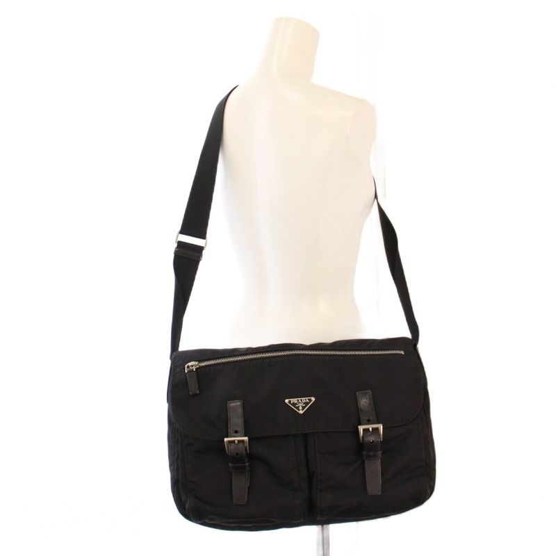 Prada Shoulder Bag Messenger Bag Nylon Logo One Color Black BB - OH