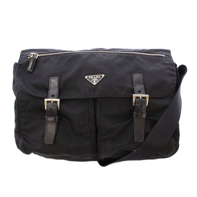 Prada Shoulder Bag Messenger Bag Nylon Logo One Color Black BB - OH