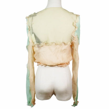 Unused 22 Fendi Silk See-through Cardigan Bolero Sheer Cut Long Sleeves Short