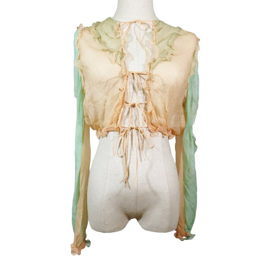 Unused 22 Fendi Silk See-through Cardigan Bolero Sheer Cut Long Sleeves Short