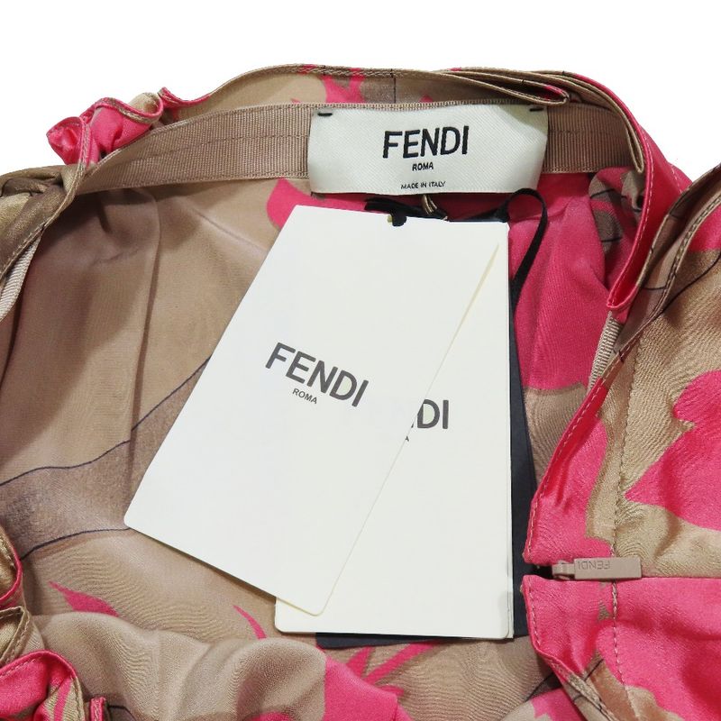 Unused 22 Fendi Floral Logo Ribbon Total Silk Asymmetrical Skirt Long Length