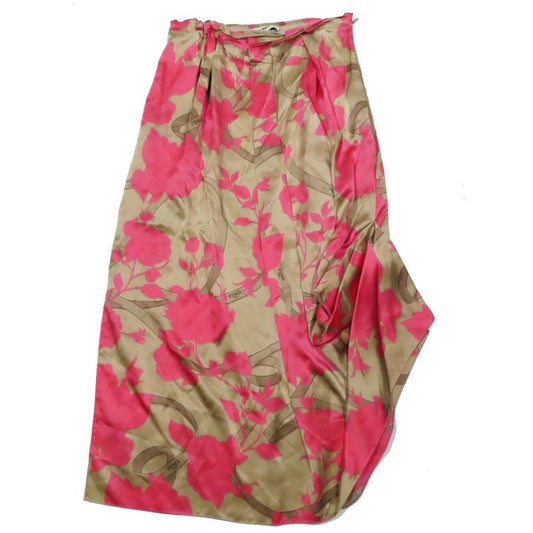 Unused 22 Fendi Floral Logo Ribbon Total Silk Asymmetrical Skirt Long Length
