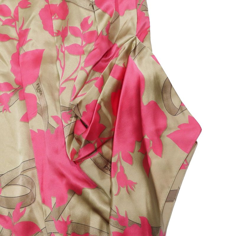 Unused 22 Fendi Floral Logo Ribbon Total Silk Asymmetrical Skirt Long Length