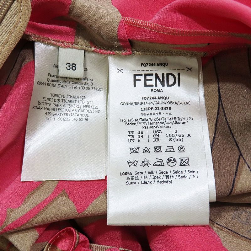 Unused 22 Fendi Floral Logo Ribbon Total Silk Asymmetrical Skirt Long Length