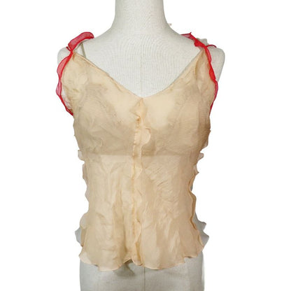 Unused 22 Fendi Silk Sheer Sleeveless Cut And Sewn Camisole With Inner FF Logo