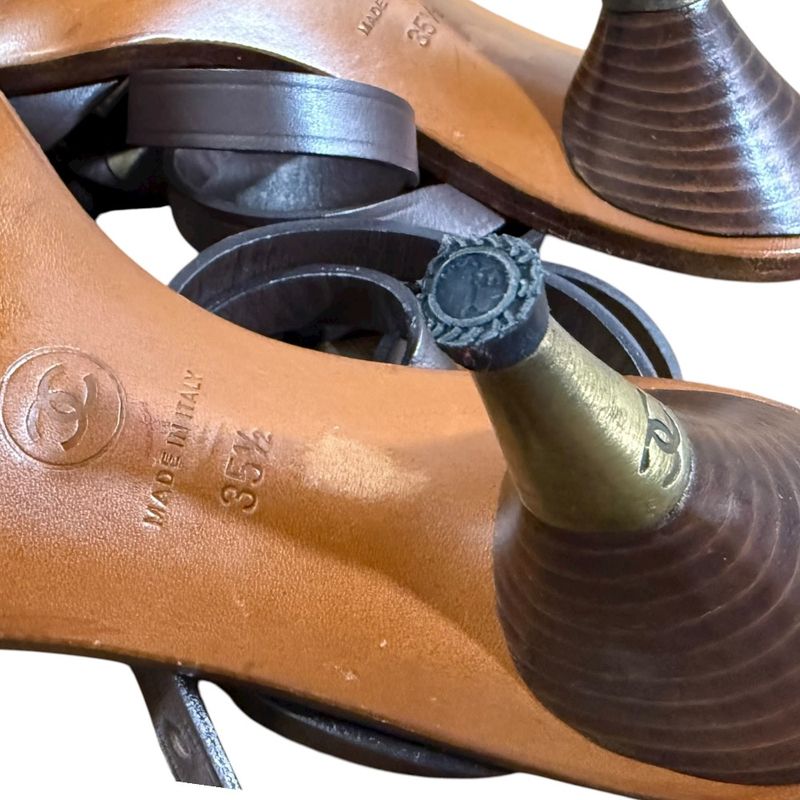 Chanel Coco Mark Leather Ankle Strap Sandals Size 35 1 2 Approx 22.5cm (8.86in)