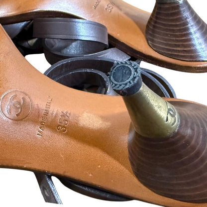 Chanel Coco Mark Leather Ankle Strap Sandals Size 35 1 2 Approx 22.5cm (8.86in)