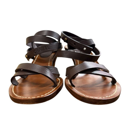 Chanel Coco Mark Leather Ankle Strap Sandals Size 35 1 2 Approx 22.5cm (8.86in)