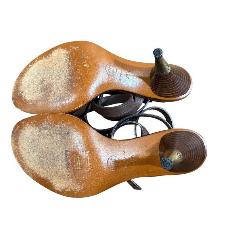 Chanel Coco Mark Leather Ankle Strap Sandals Size 35 1 2 Approx 22.5cm (8.86in)
