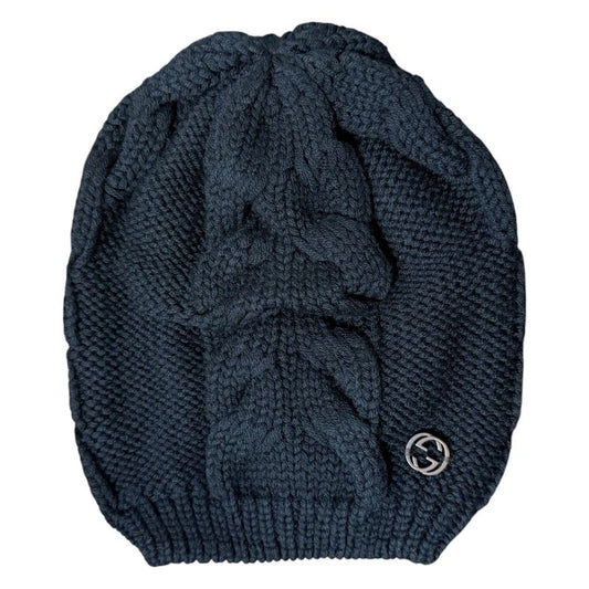 Gucci Cable Knit Cap Size L Black Ladies Used