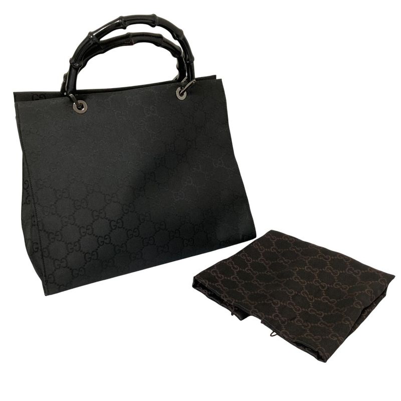 Gucci Bamboo Handle GG Pattern Handbag Tote Bag 002 1010 Black Men Ladies