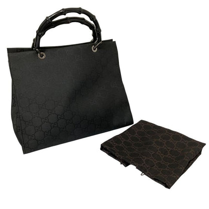 Gucci Bamboo Handle GG Pattern Handbag Tote Bag 002 1010 Black Men Ladies